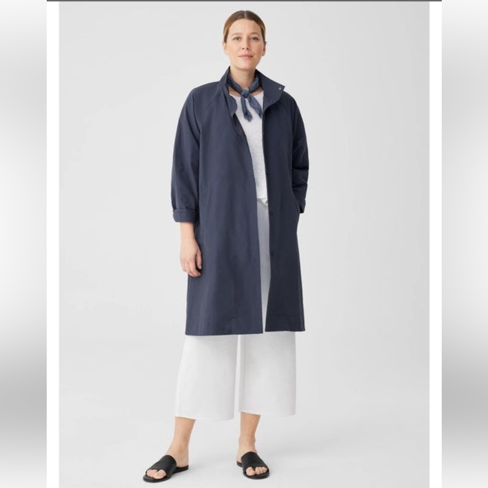 Eileen Fisher Lightweight Stand Collar Hooded Windbreaker Jacket Coat